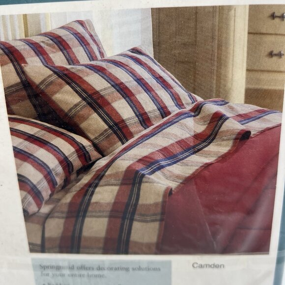 Springmaid Flannel Pillowcases Camden Blue Red Taupe Plaid Pair - Picture 3 of 3